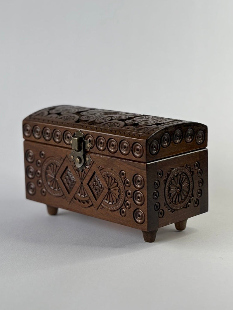 Handmade Dark Large Rectangular Wooden Box with Carving - Pattern 1