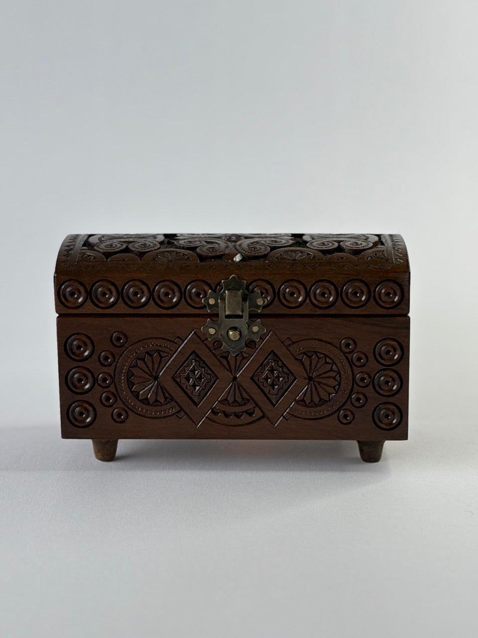 Handmade Dark Large Rectangular Wooden Box with Carving - Pattern 1