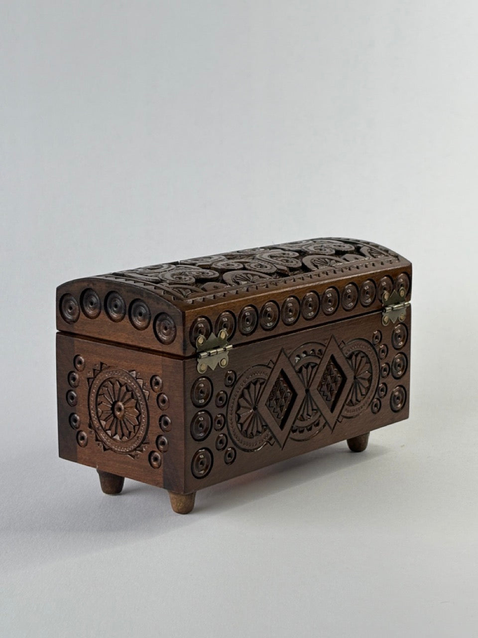 Handmade Dark Large Rectangular Wooden Box with Carving - Pattern 1