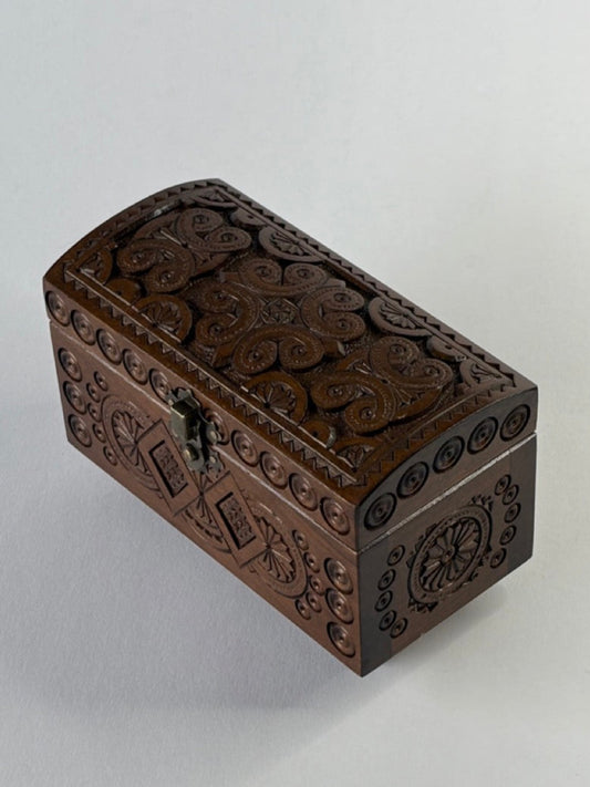 Handmade Dark Large Rectangular Wooden Box with Carving - Pattern 1