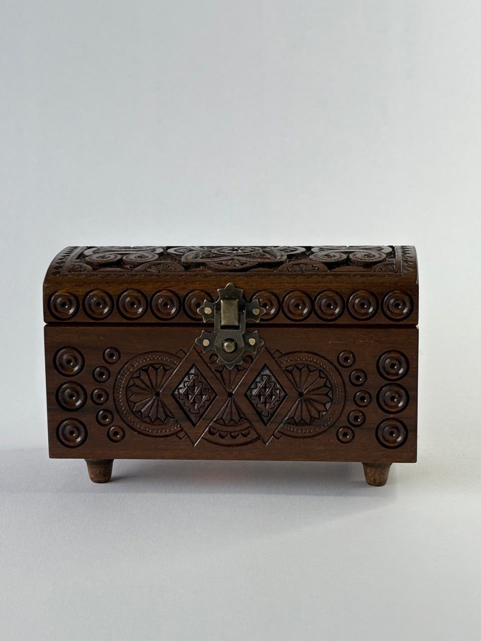 Handmade Dark Large Rectangular Wooden Box with Carving - Pattern 2