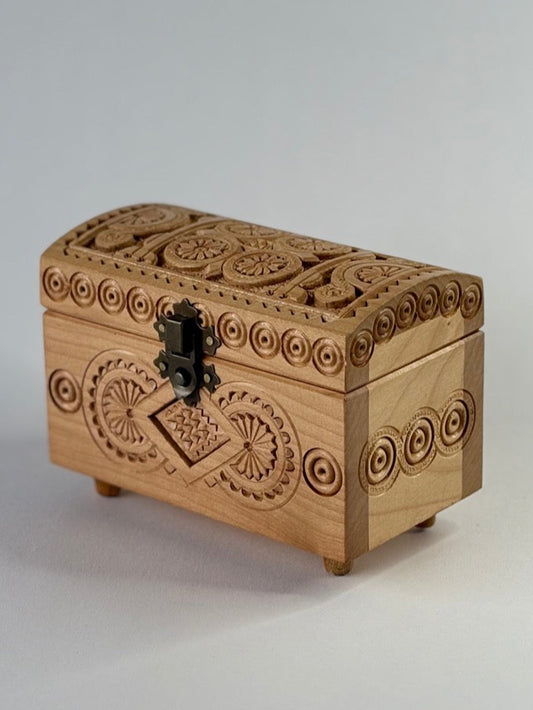 Handmade Light Medium Rectangular Wooden Box with Carving - Pattern 2