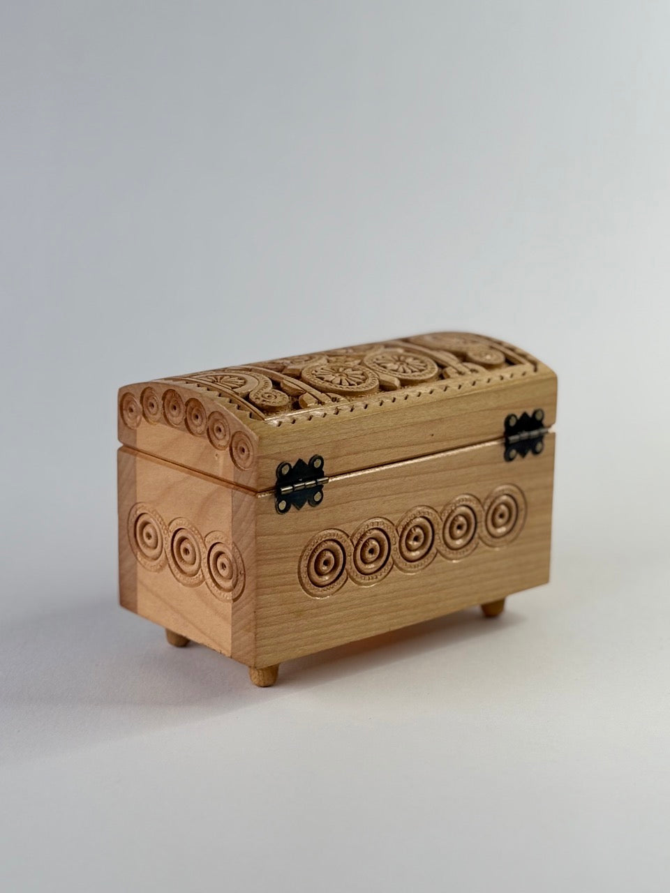 Handmade Light Medium Rectangular Wooden Box with Carving - Pattern 2