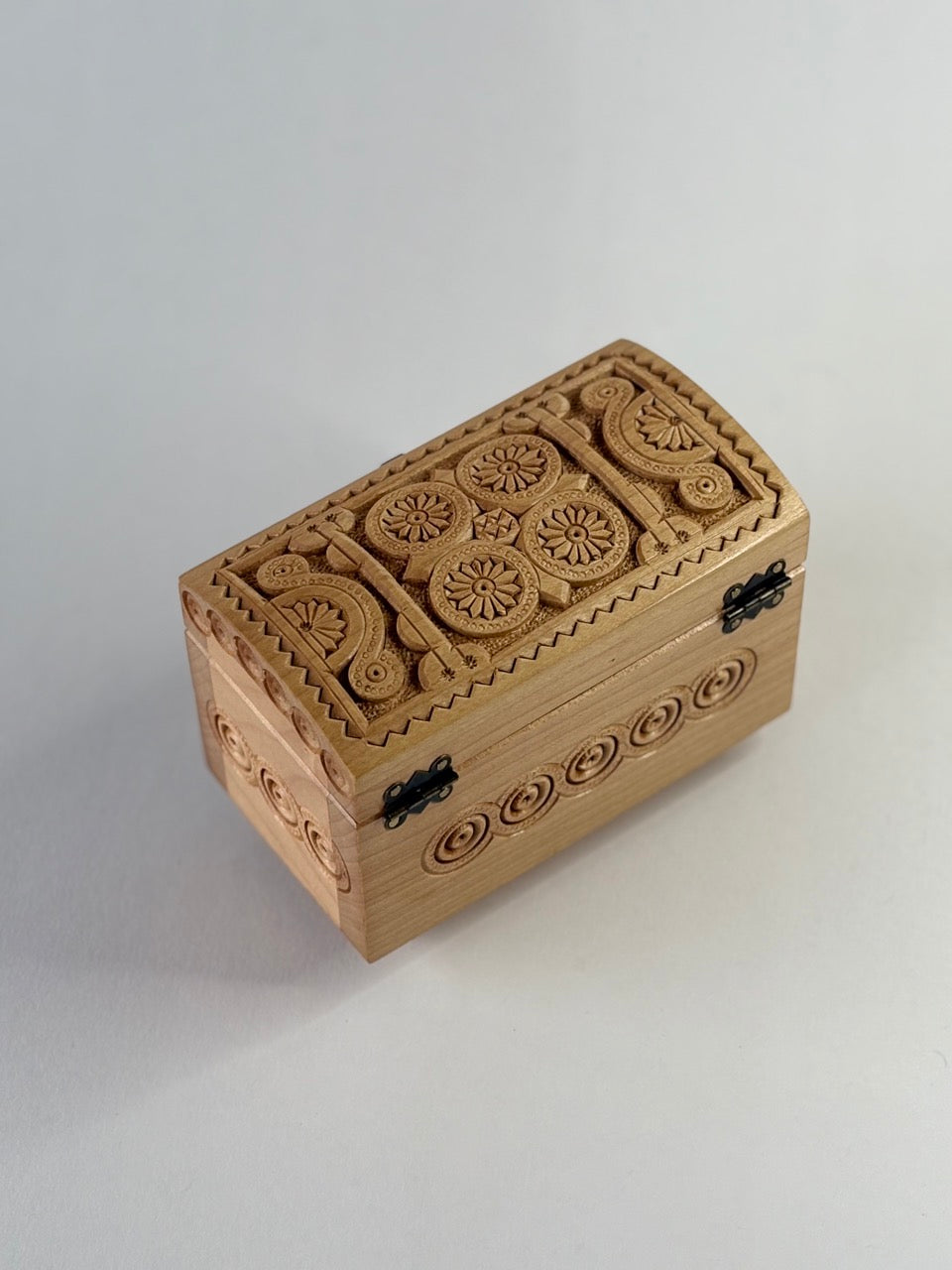 Handmade Light Medium Rectangular Wooden Box with Carving - Pattern 2