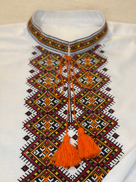 White Men's Vyshyvanka with Kosmach Embroidery