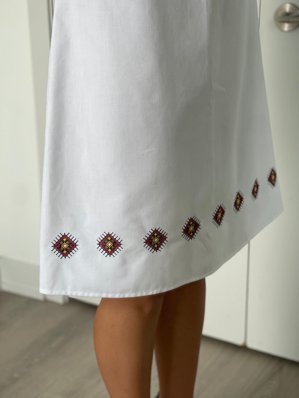 The White Short Dress with Beautiful Embroidery