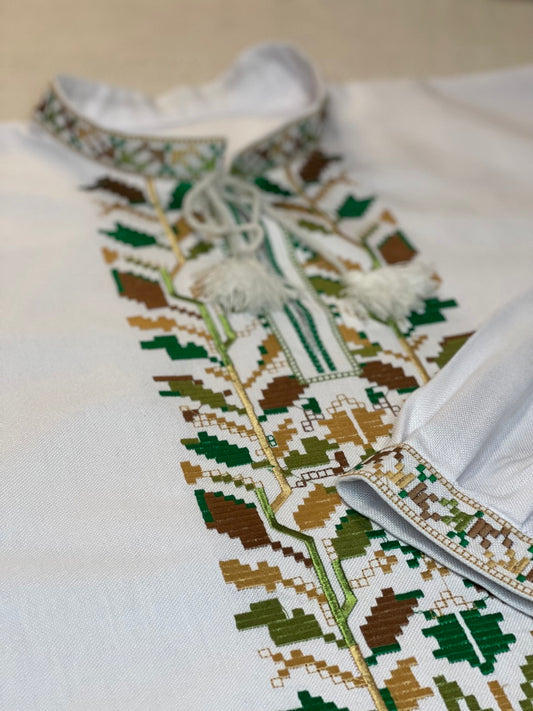 White Vyshyvanka Shirt with Ukrainian Symbol