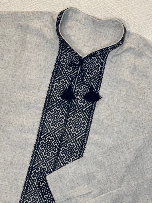 Embroidered Ukrainian Vyshyvanka Linen Shirt with Black Hand Embroidery