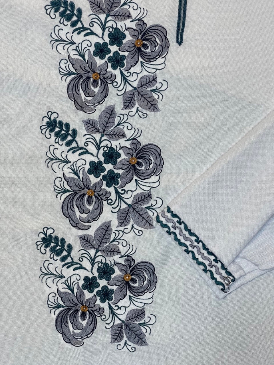 White Men's Shirt with Floral Embroidery on One Side