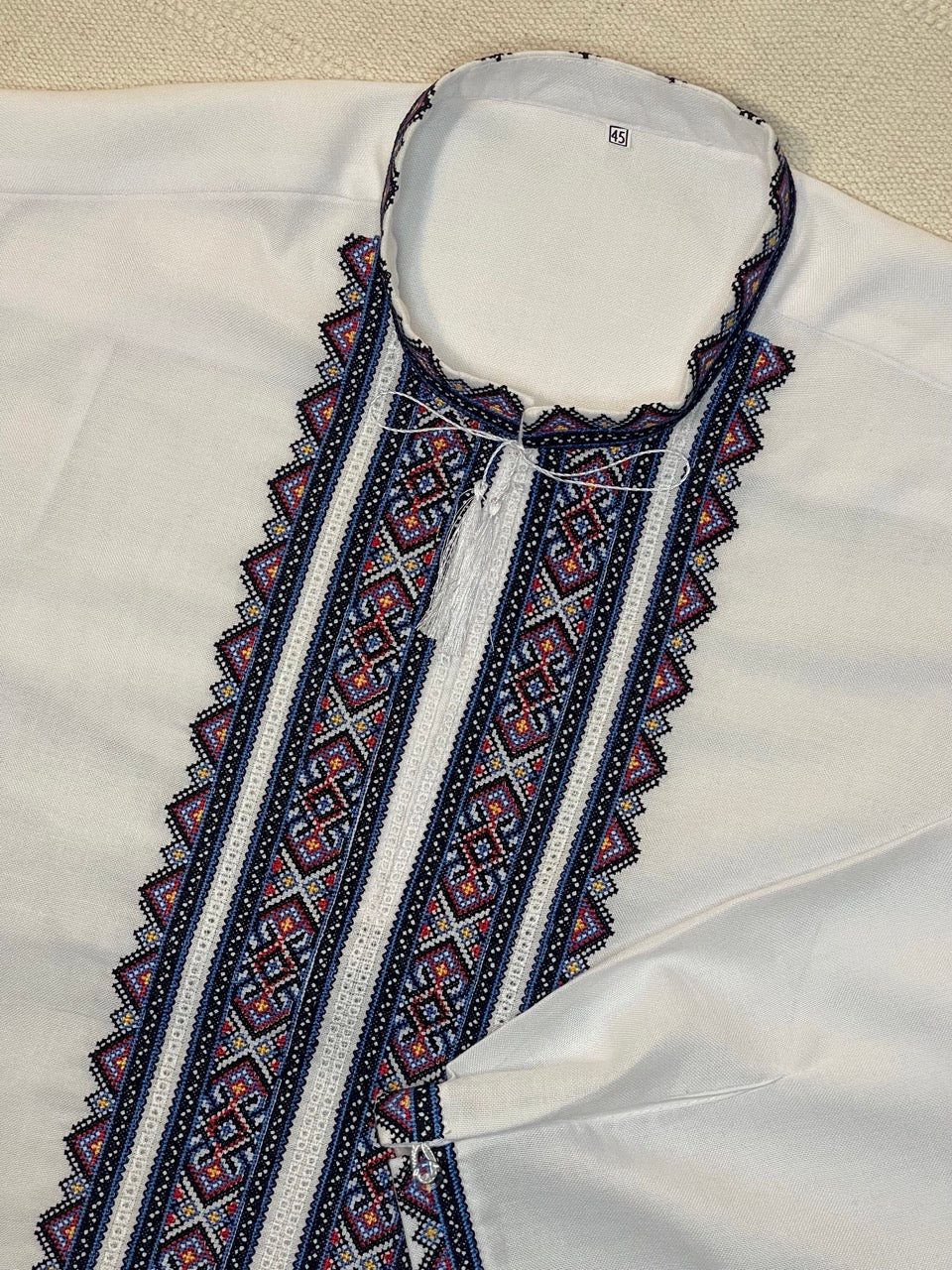 White Men's Vyshyvanka Shirt with Colourful Embroidery