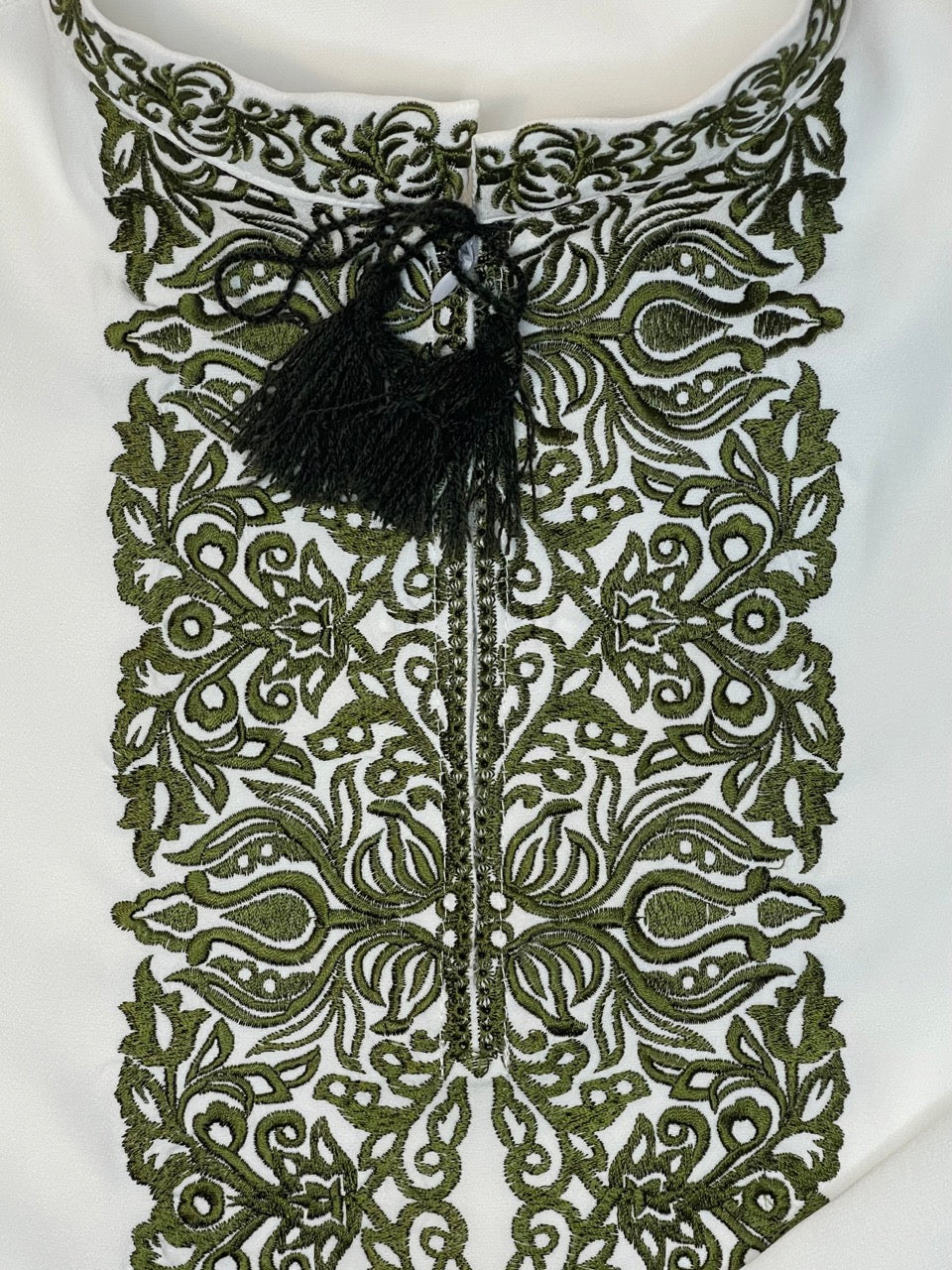 Ivory Men's Vyshyvanka Shirt with Green Embroidery