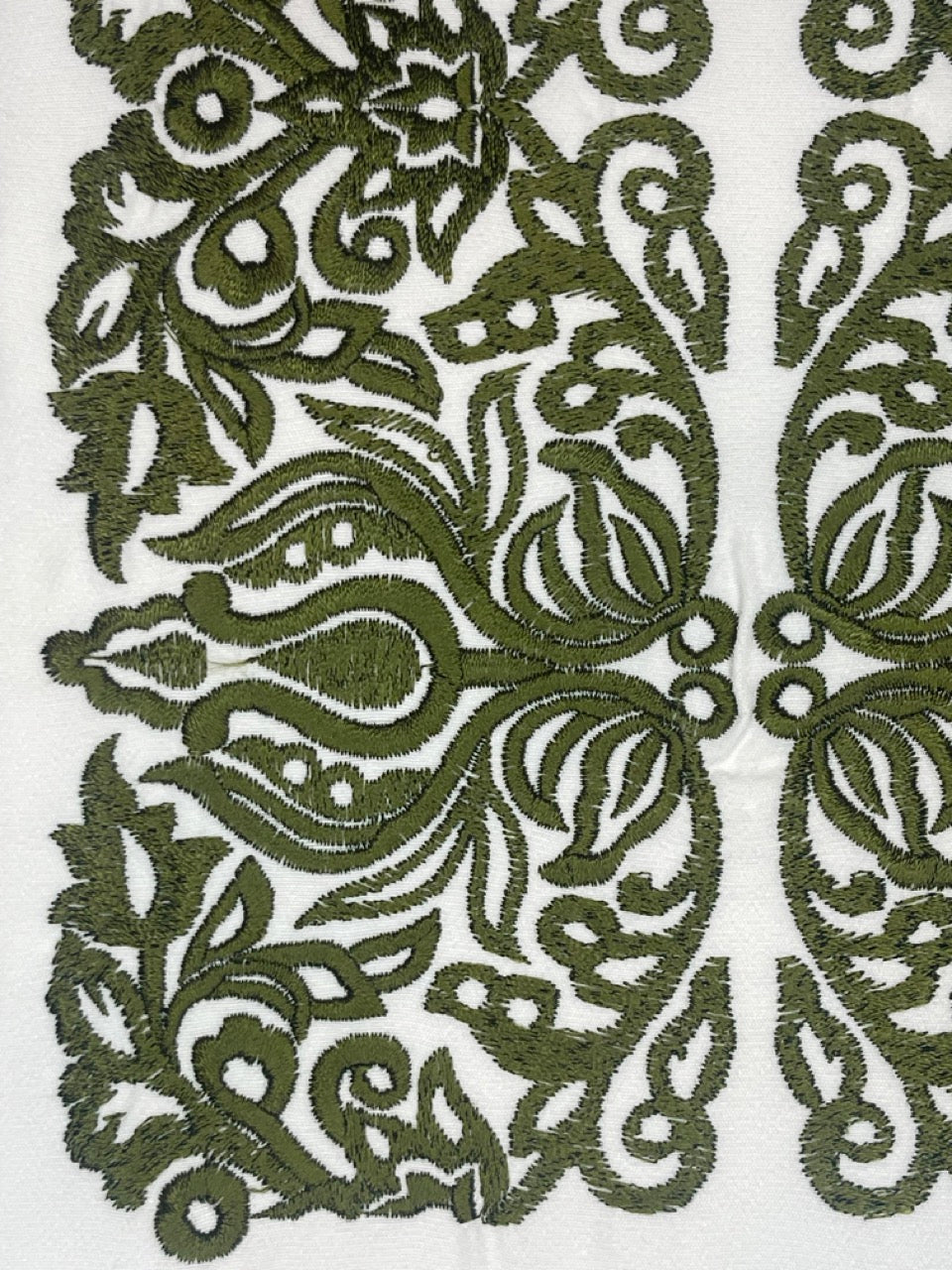 Ivory Men's Vyshyvanka Shirt with Green Embroidery