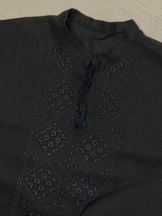 Long Sleeve Black Vyshyvanka Shirt with Black Embroidery