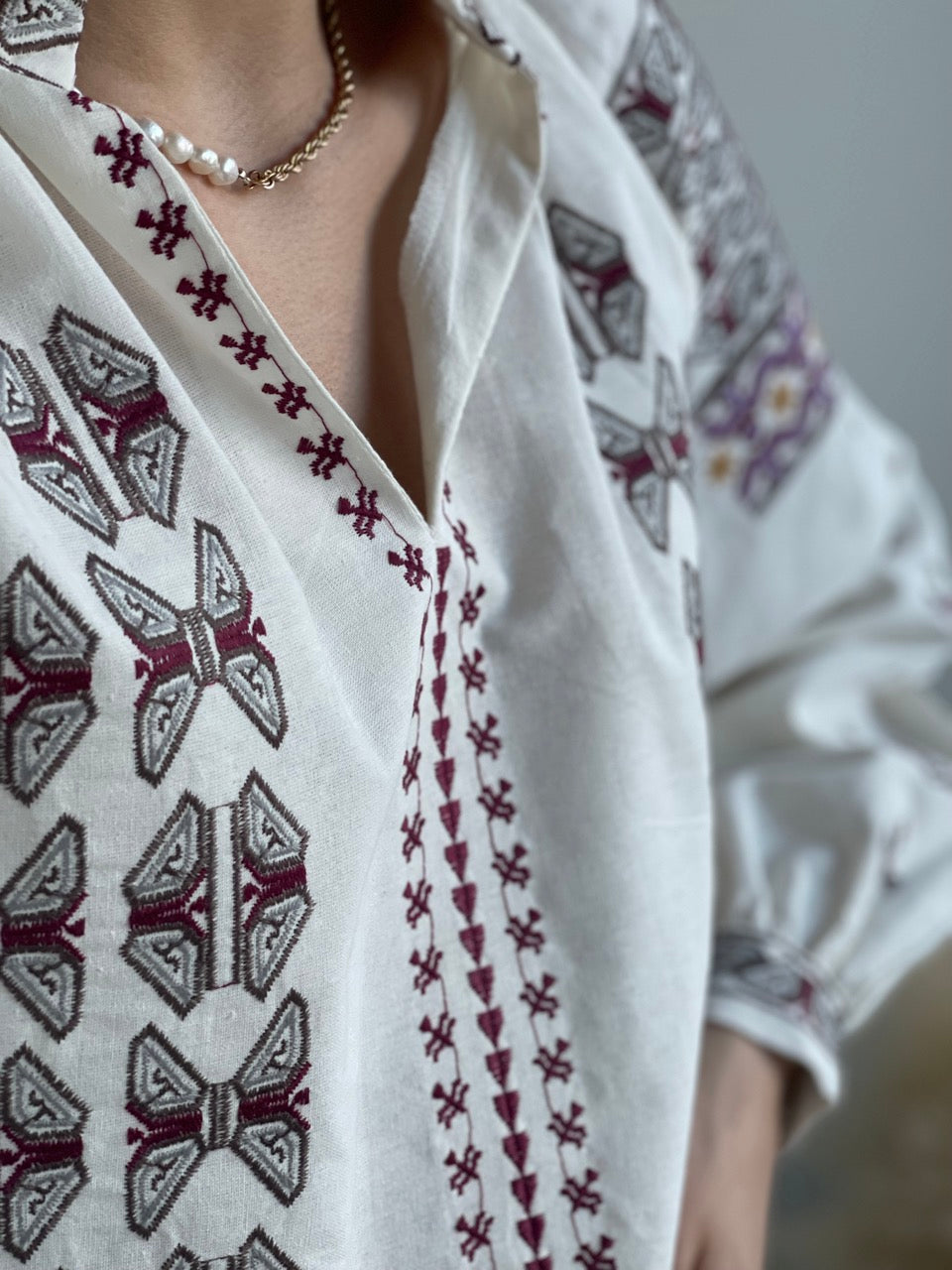 The Ivory Blouse with Purple and Grey Embroidery