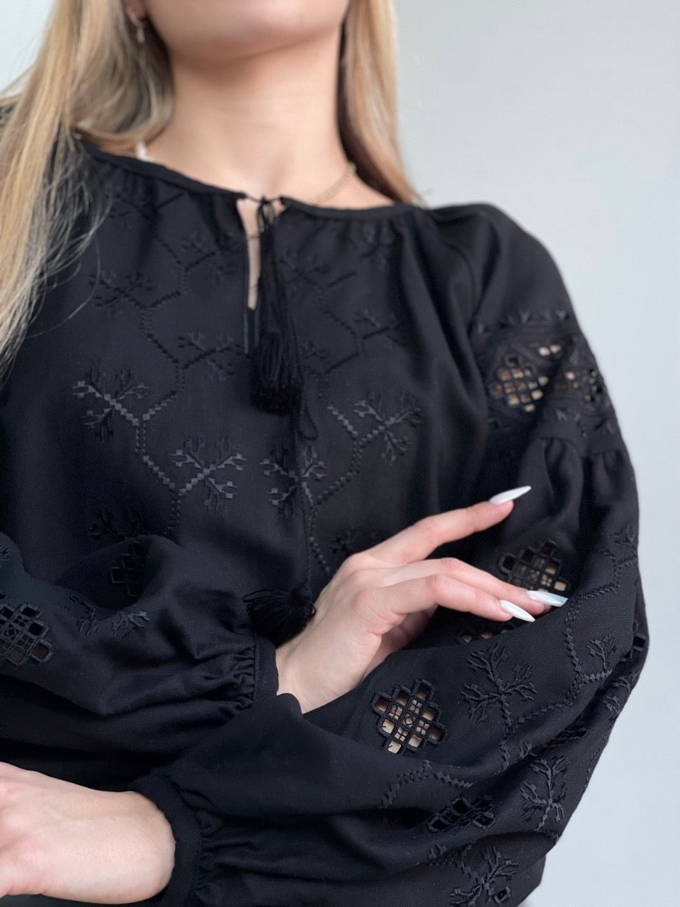 Long Sleeve Black Vyshyvanka Shirt with Black Embroidery