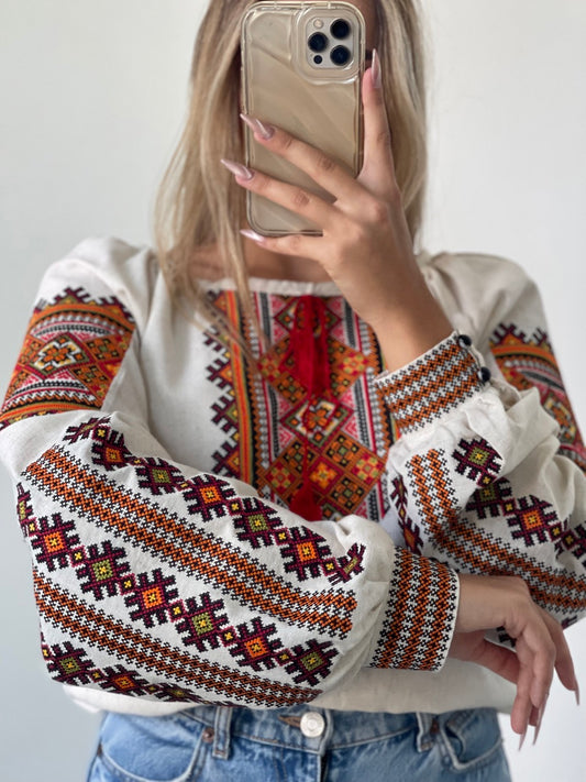 The Linen Blouse with Kosmach Style Embroidery