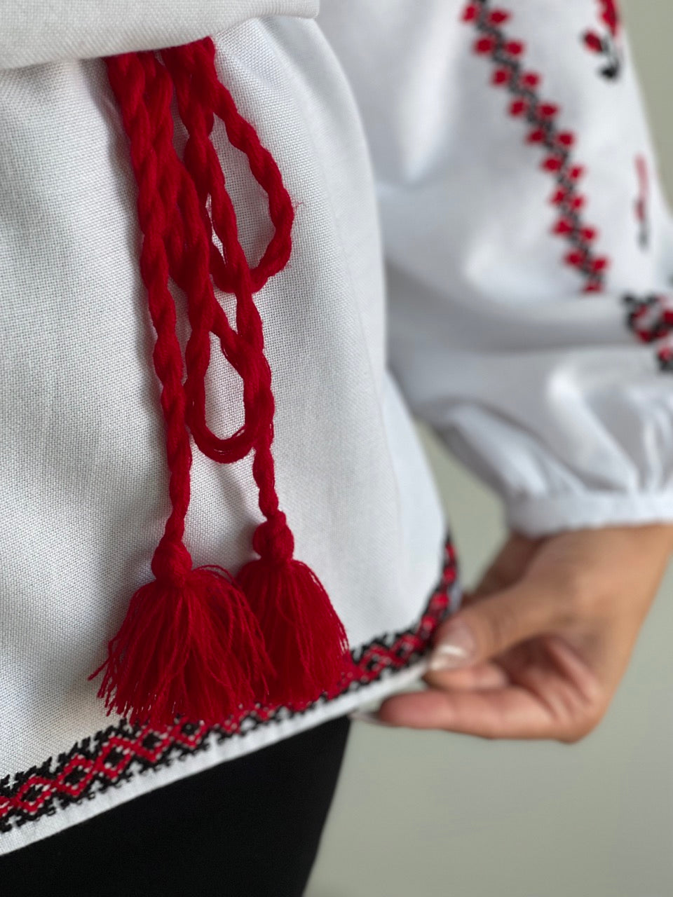 The Elegant White Blouse with Red&Black Hand Embroidery