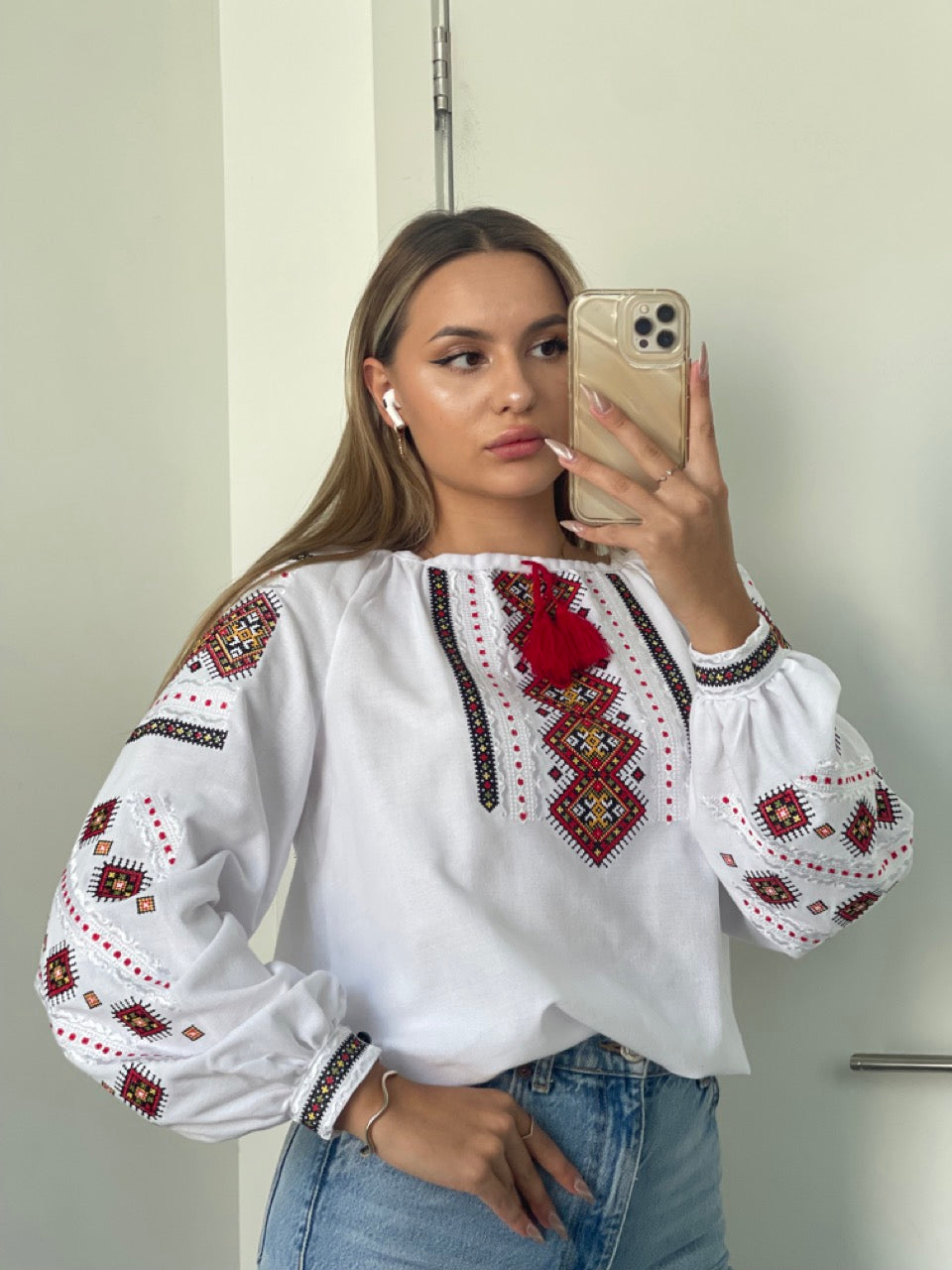 The White Women's Blouse with Beautiful Colourful Embroidery