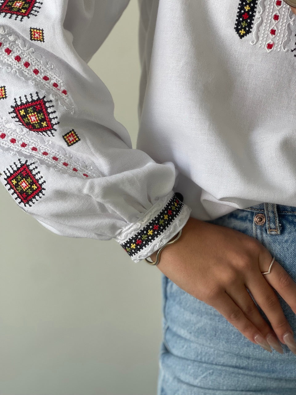 The White Women's Blouse with Beautiful Colourful Embroidery