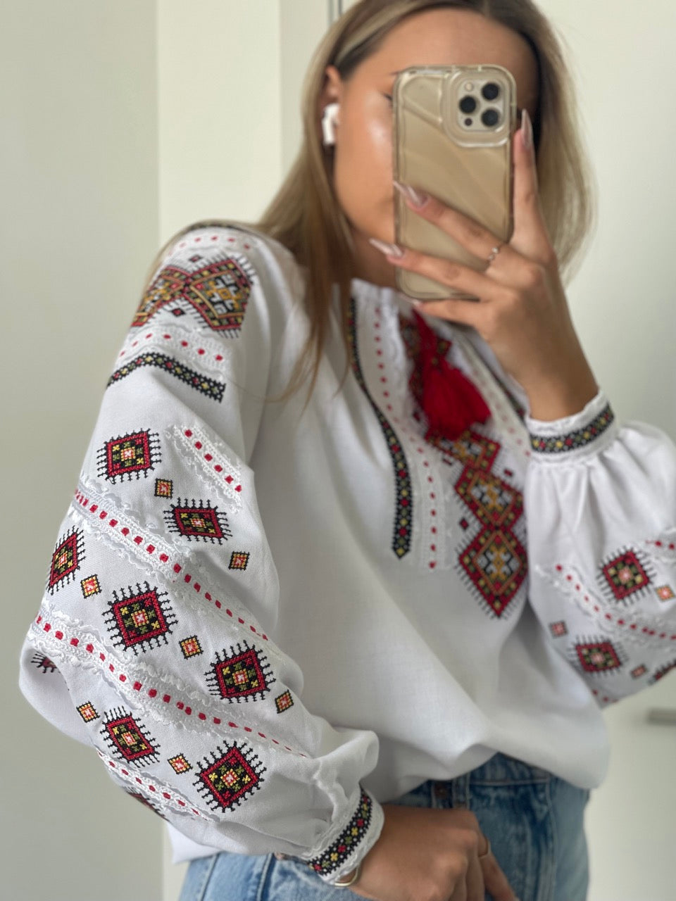 The White Women's Blouse with Beautiful Colourful Embroidery