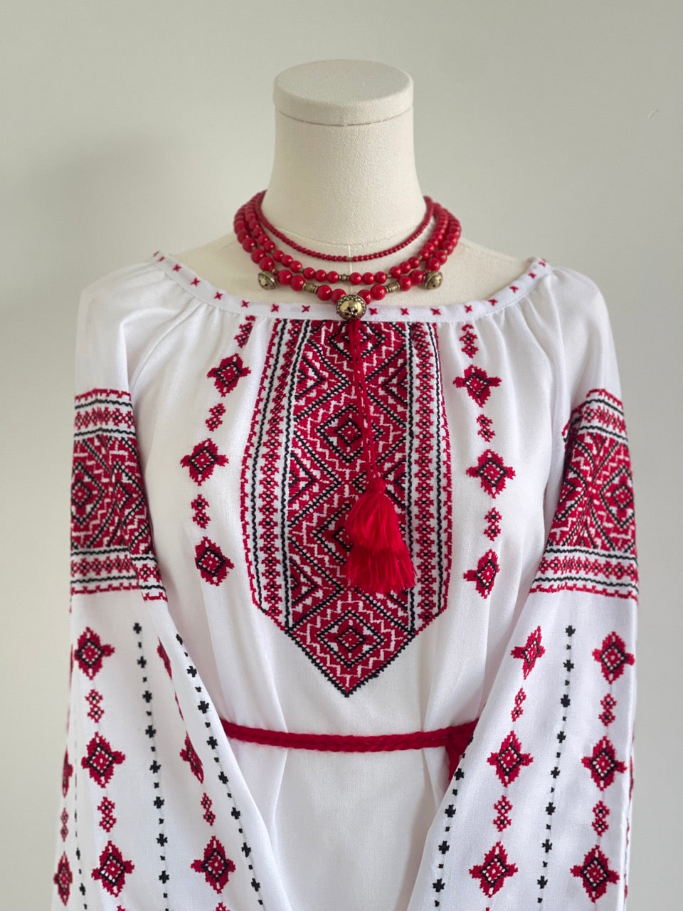 The White Blouse with Red&Black Hand Embroidery