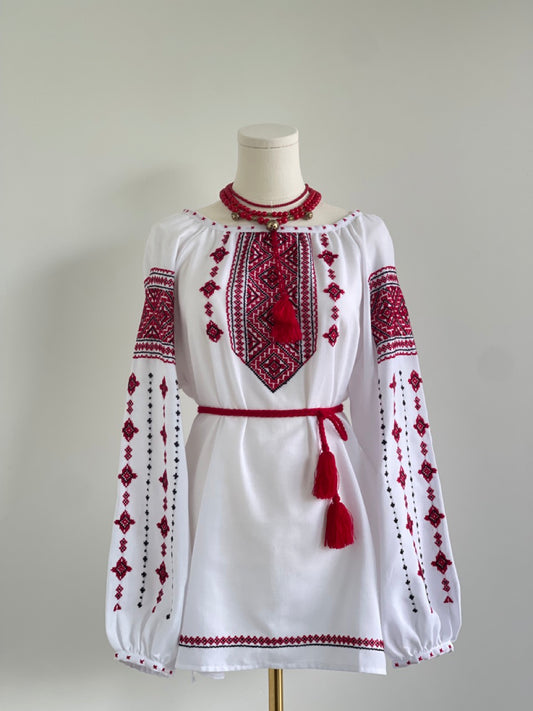 The White Blouse with Red&Black Hand Embroidery