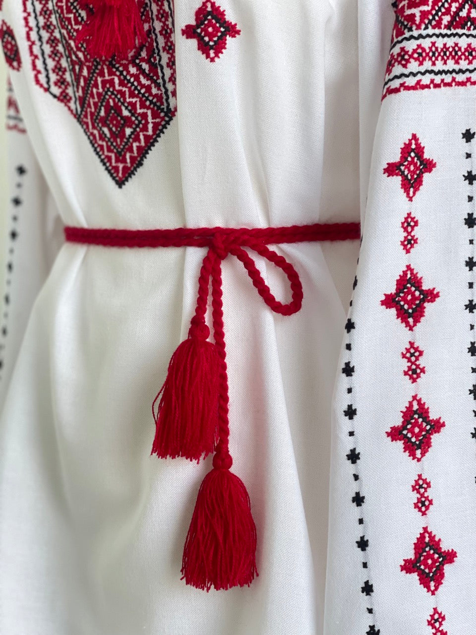 The White Blouse with Red&Black Hand Embroidery