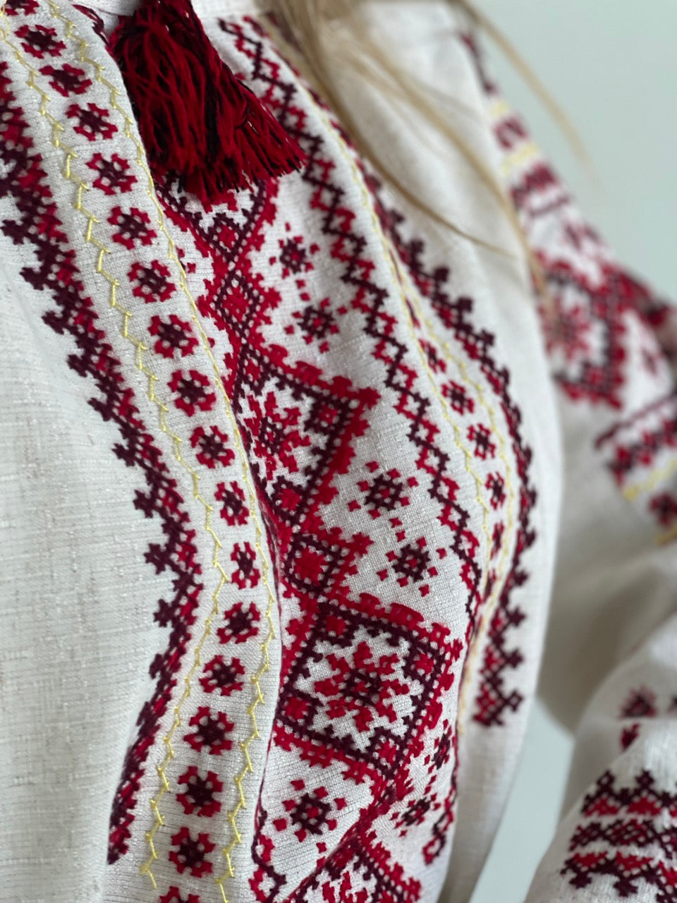 The Linen Dress with Black&Red Hand Embroidery