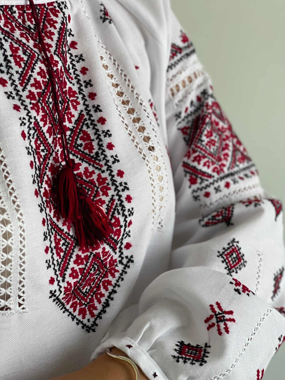 The White Blouse with Red&Black Hand Embroidery