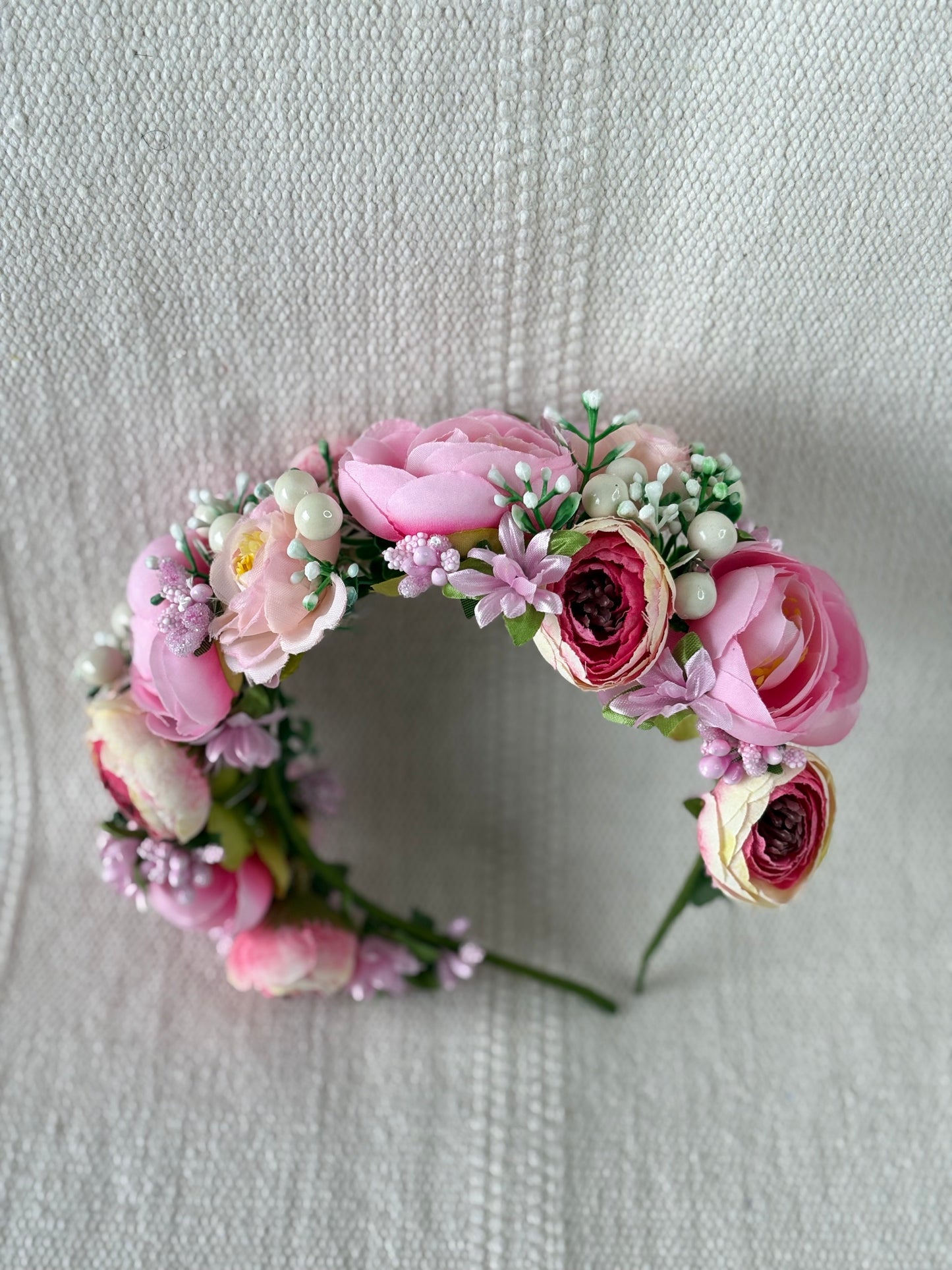 Pink Handmade Flower Crown with Rouge Peonies