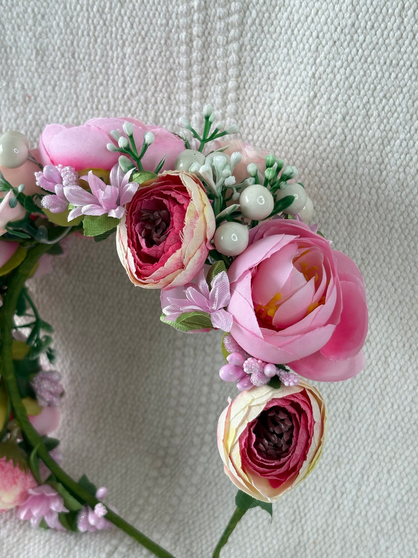 Pink Handmade Flower Crown with Rouge Peonies