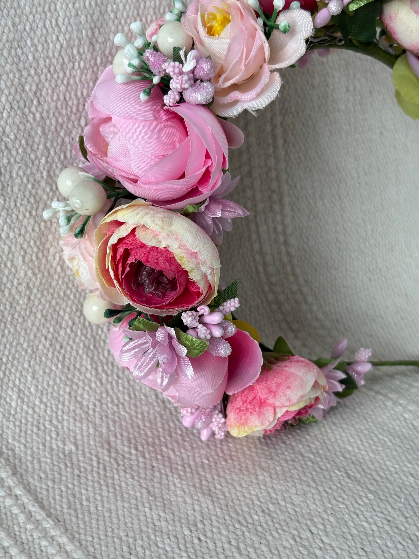 Pink Handmade Flower Crown with Rouge Peonies