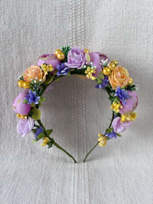 Lavender Handmade Flower Crown with Yellow Flowers