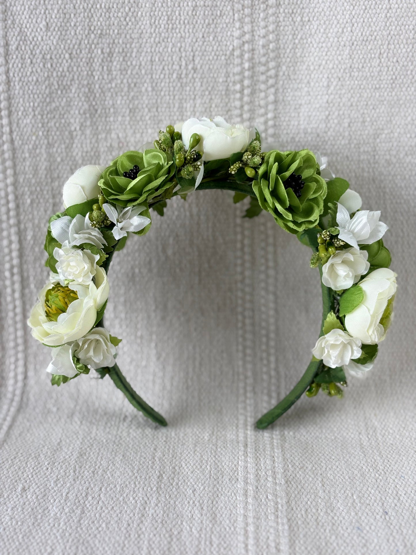 White Handmade Flower Crown with Green Flowers