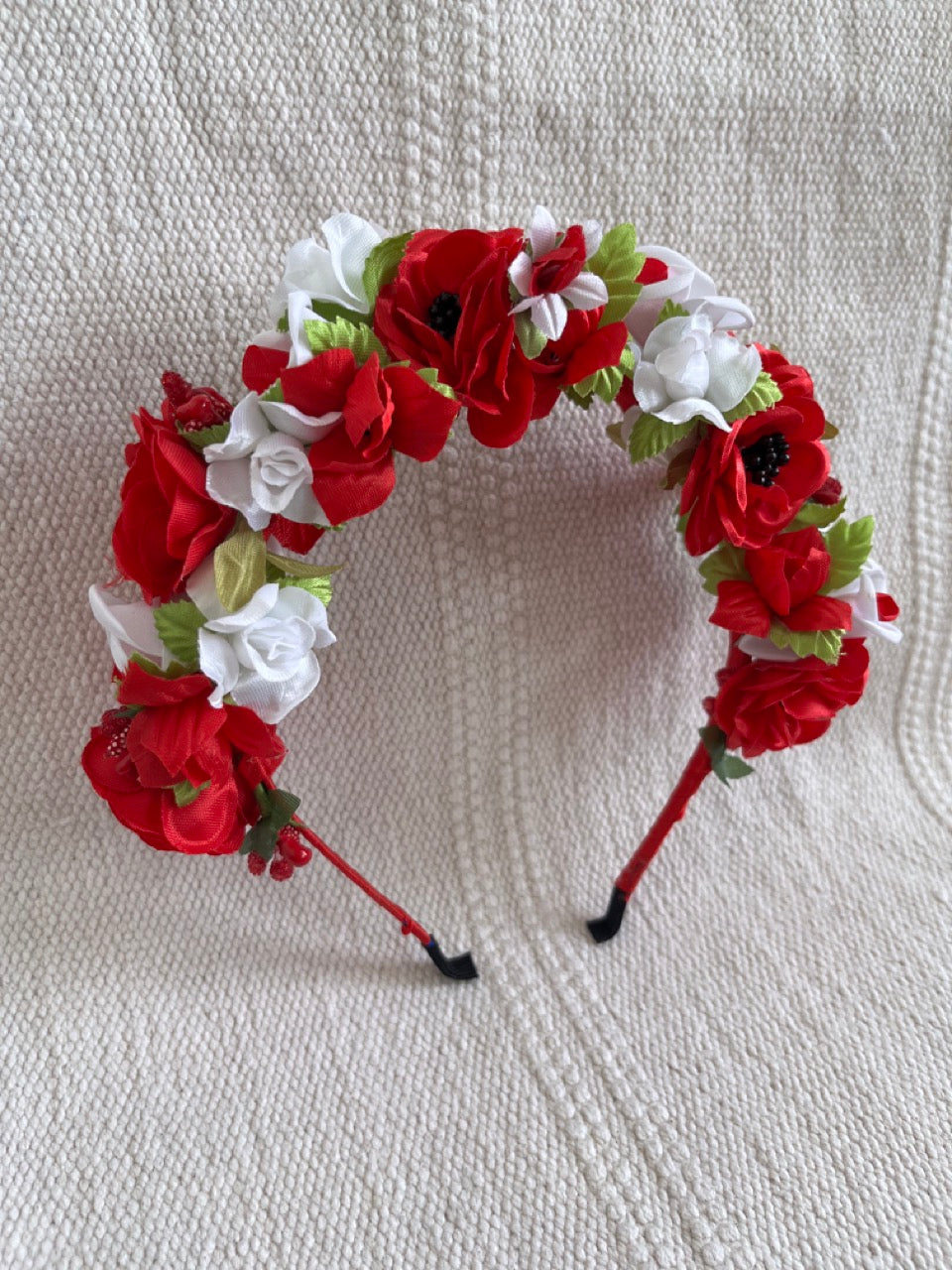 Red&White Handmade Flower Crown