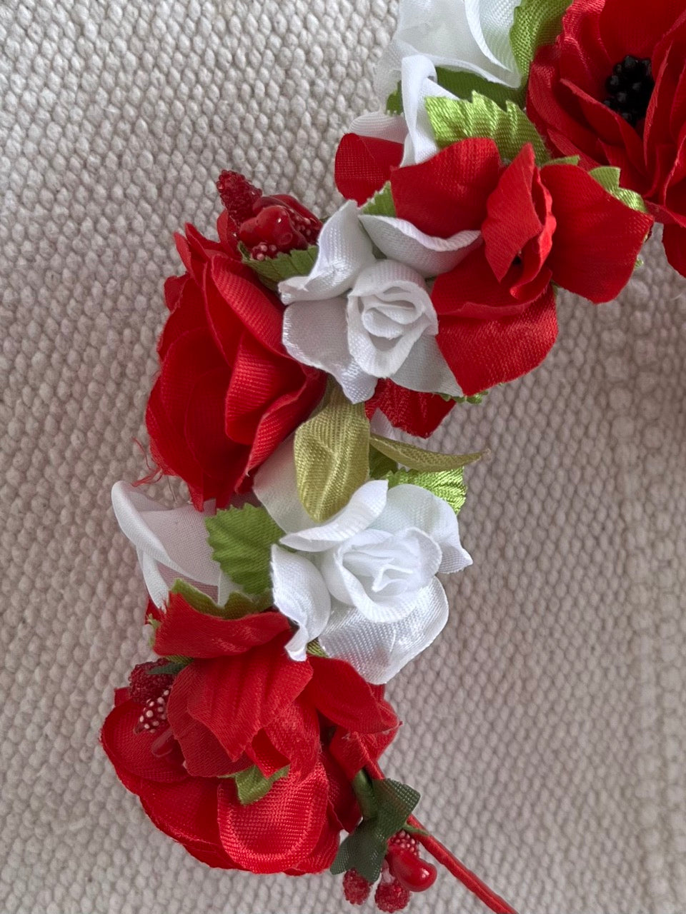 Red&White Handmade Flower Crown