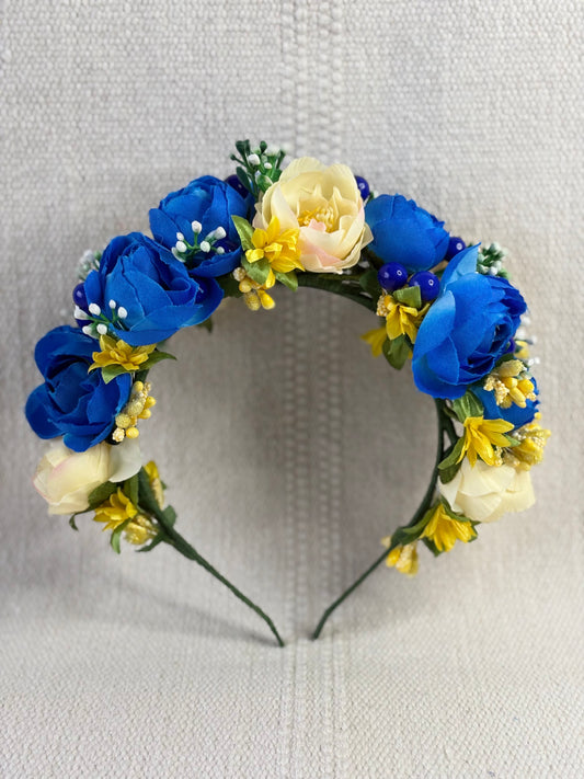 Blue Handmade Flower Crown with Yellow Flowers