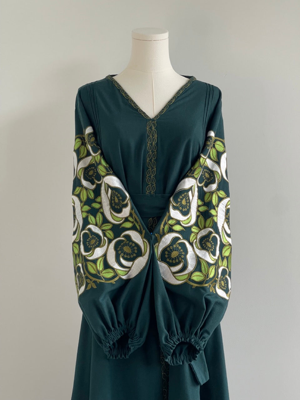 The Dark Green Vyshyvanka Dress with Green Embroidery