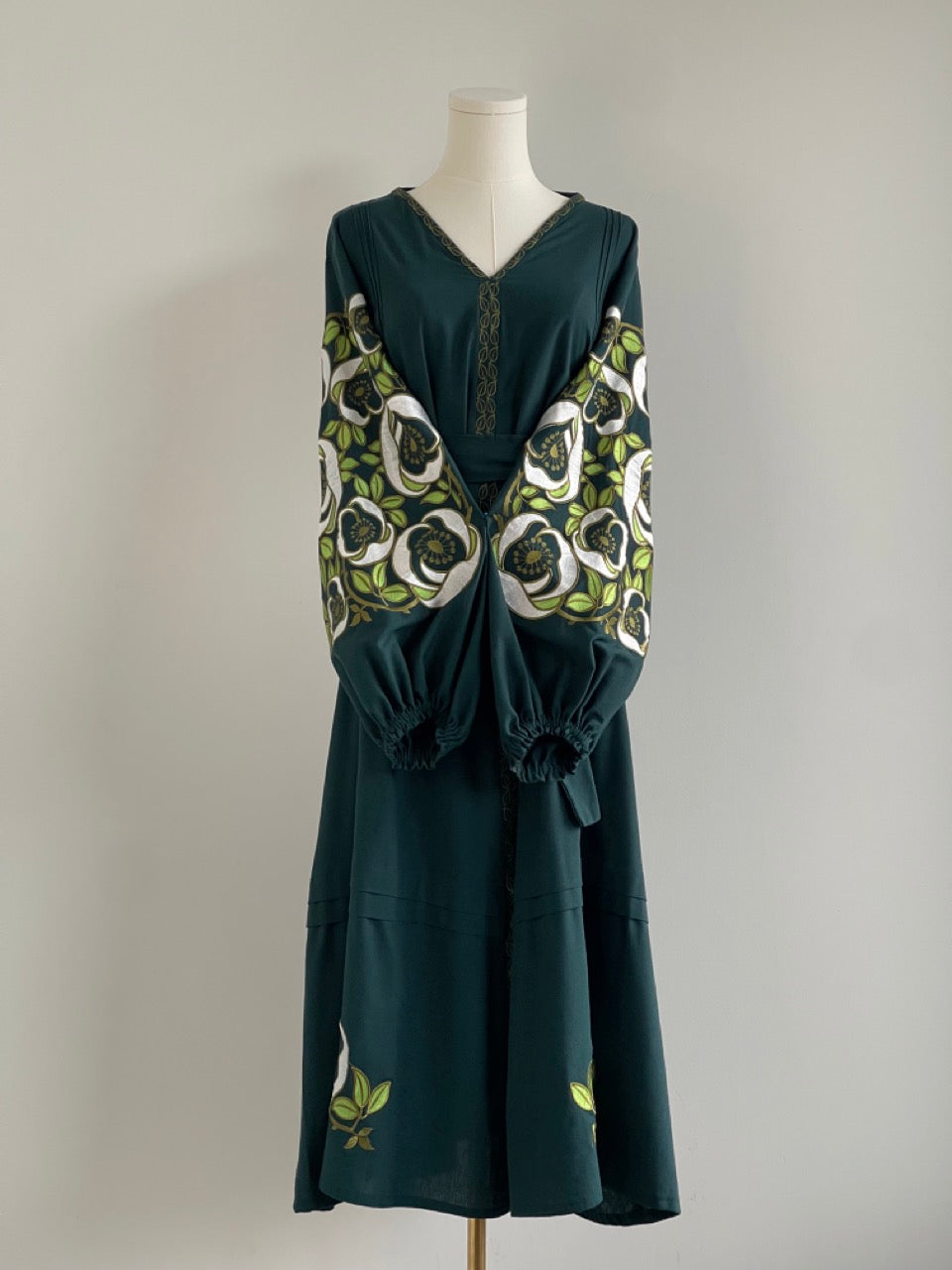 The Dark Green Vyshyvanka Dress with Green Embroidery