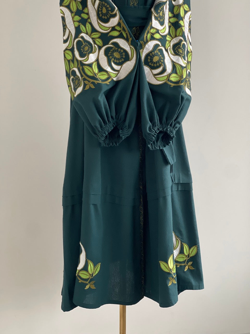 The Dark Green Vyshyvanka Dress with Green Embroidery