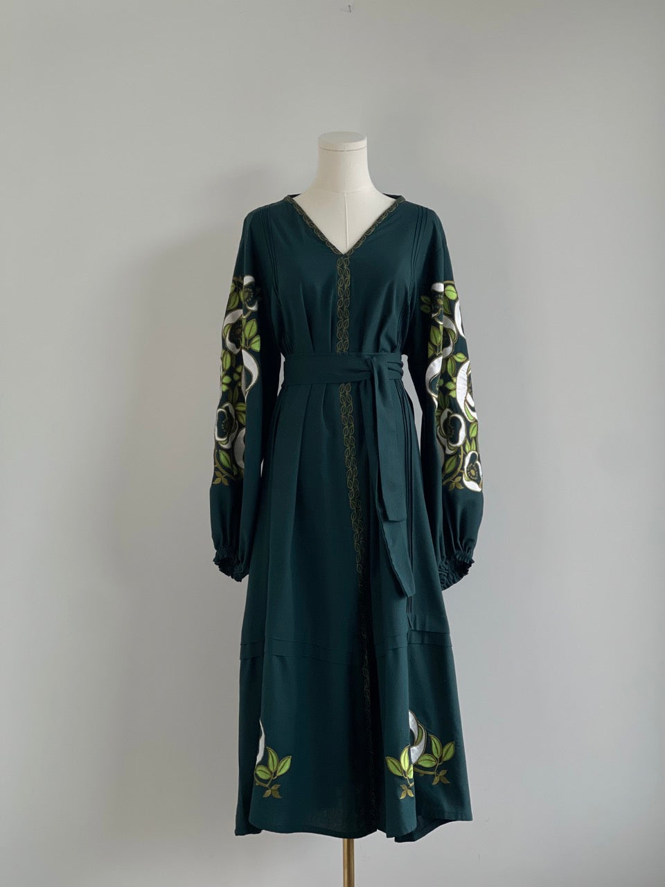 The Dark Green Vyshyvanka Dress with Green Embroidery