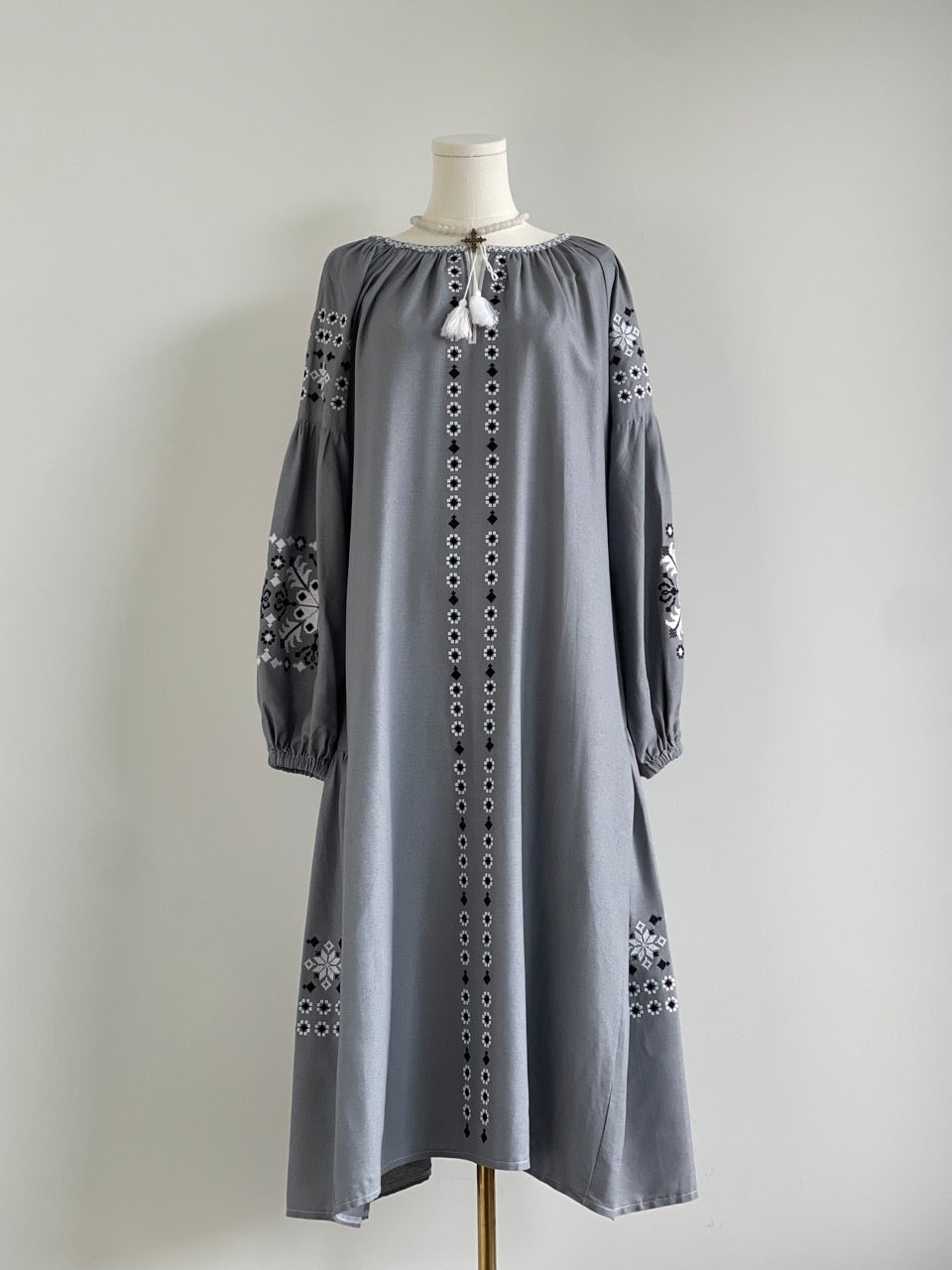 The Grey Dress with Black&White Embroidery