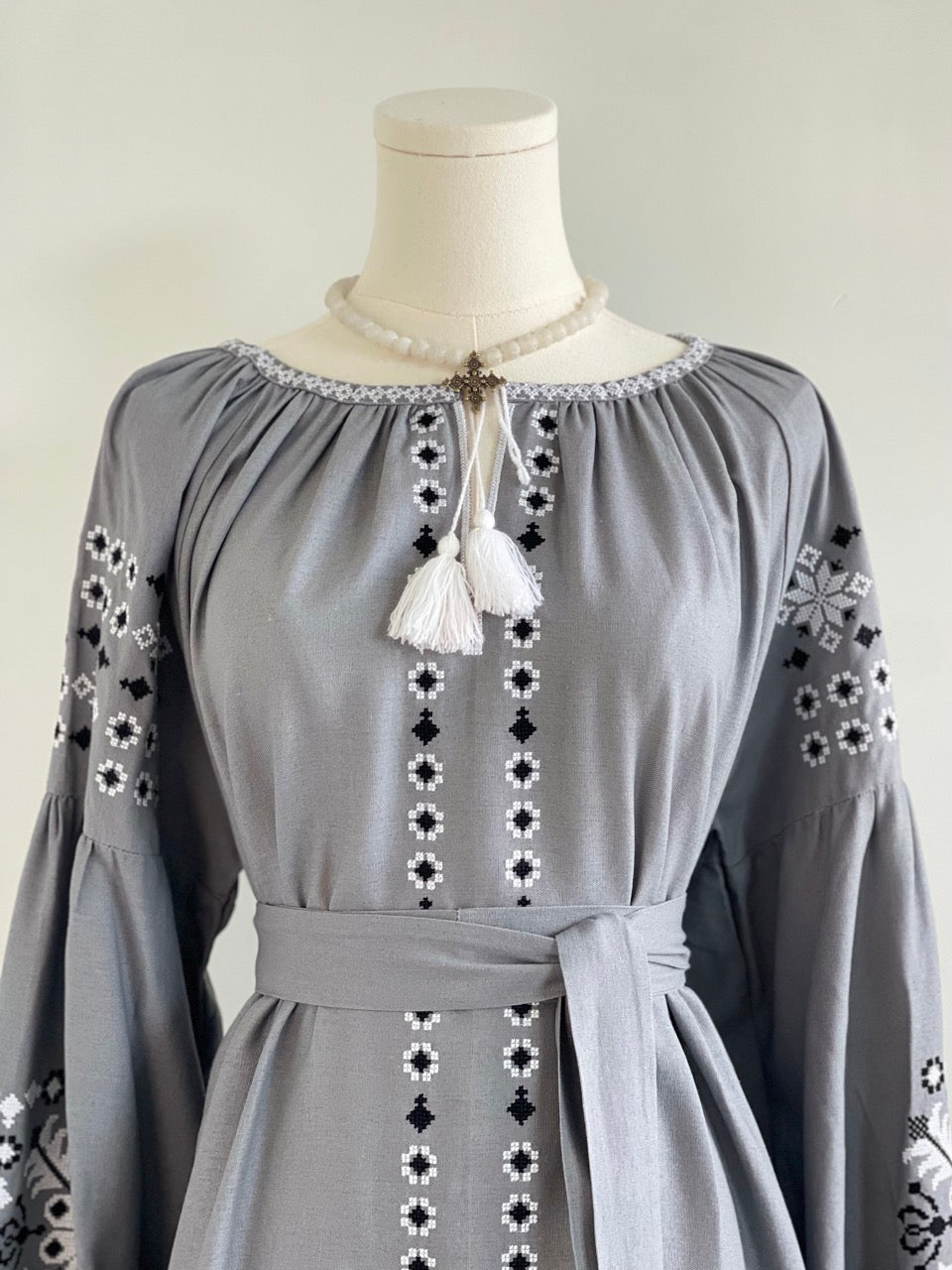 The Grey Dress with Black&White Embroidery