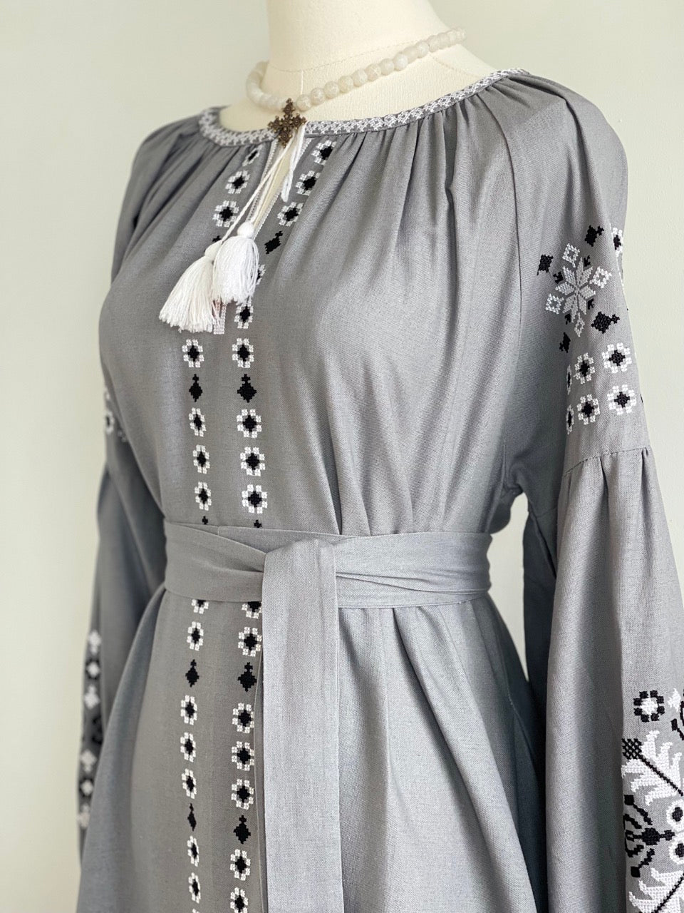 The Grey Dress with Black&White Embroidery