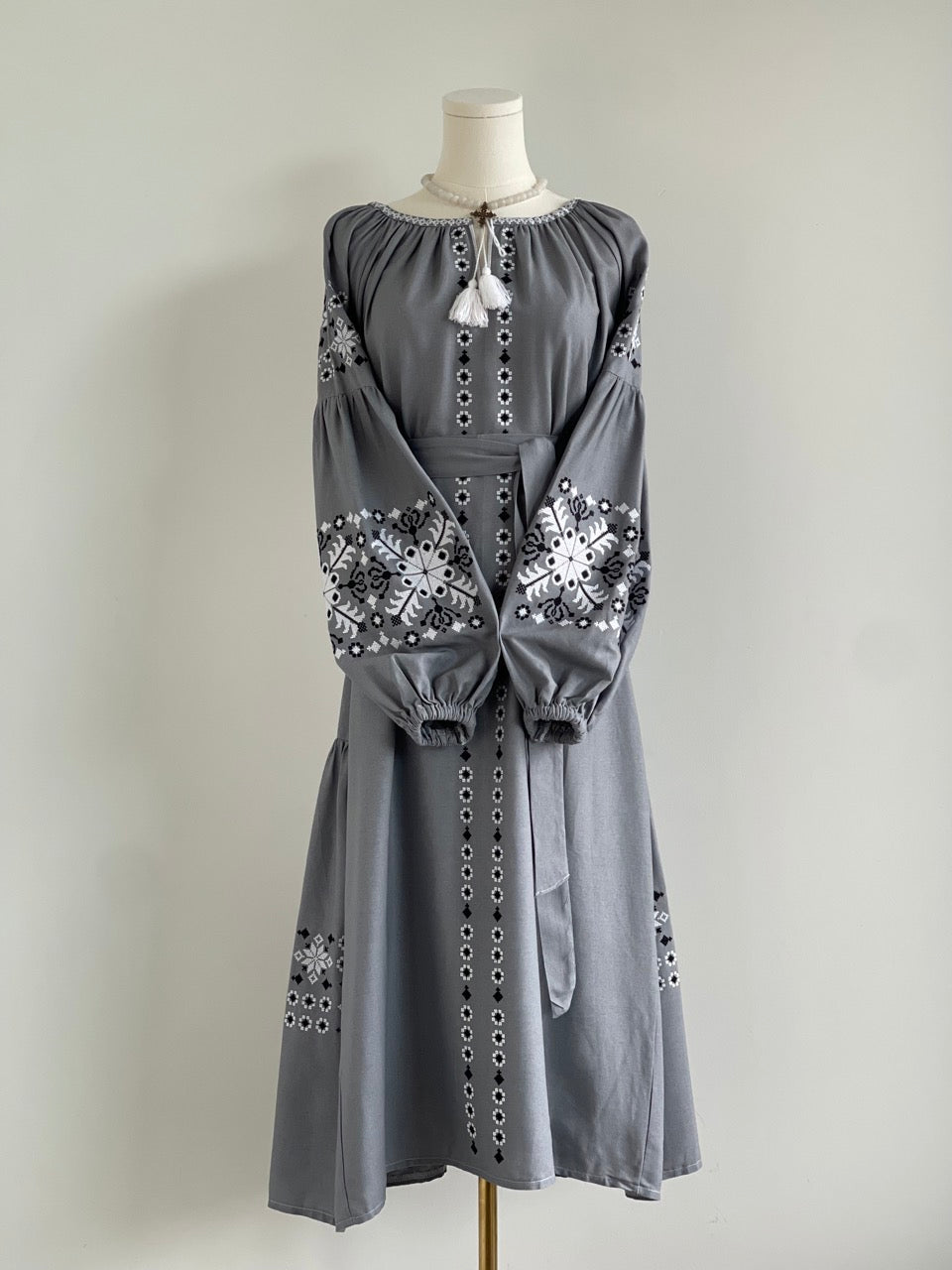 The Grey Dress with Black&White Embroidery