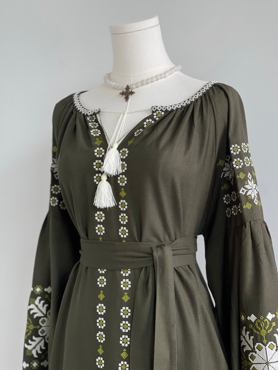 The Green Dress with Green&White Embroidery