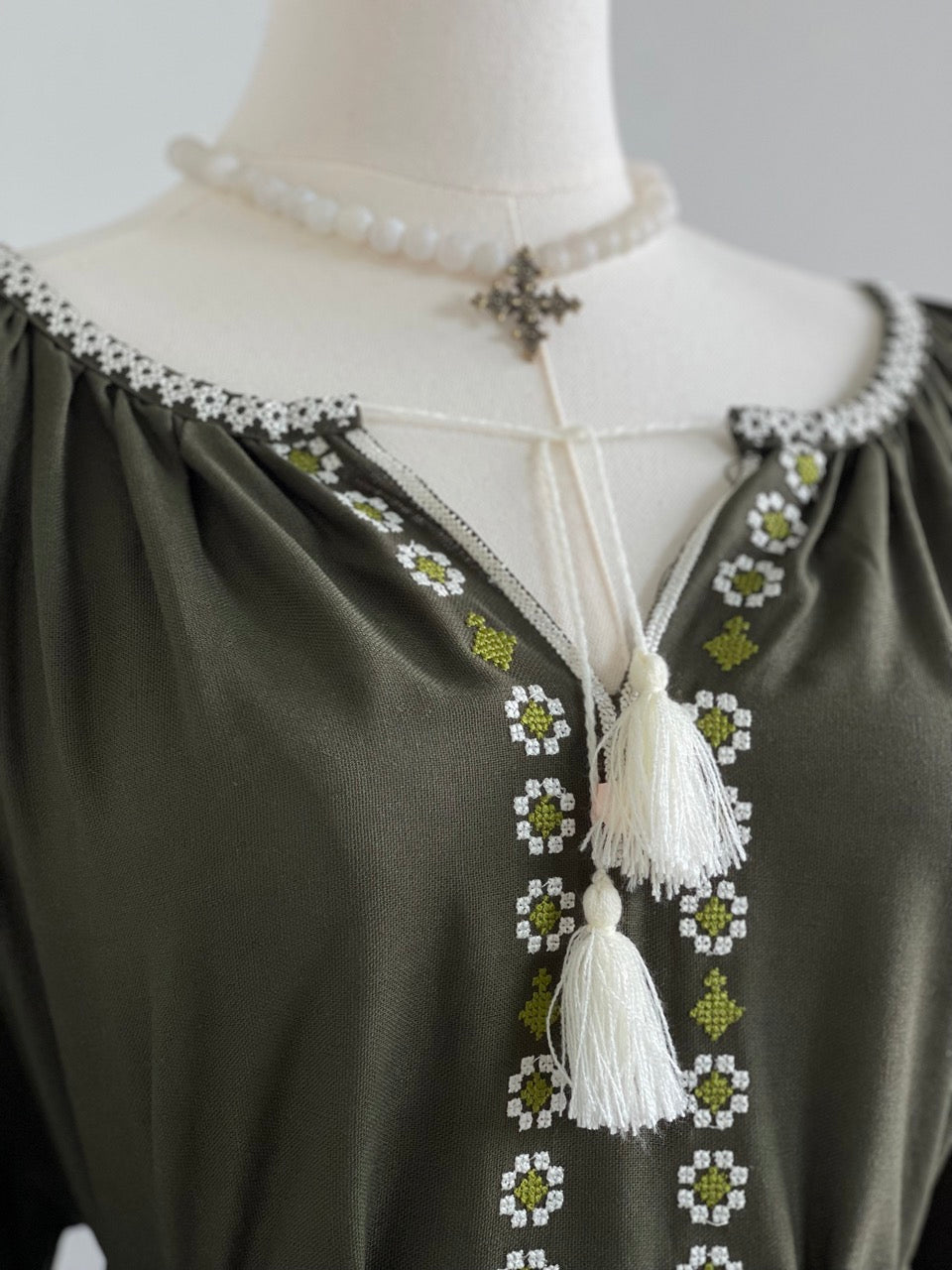 The Green Dress with Green&White Embroidery