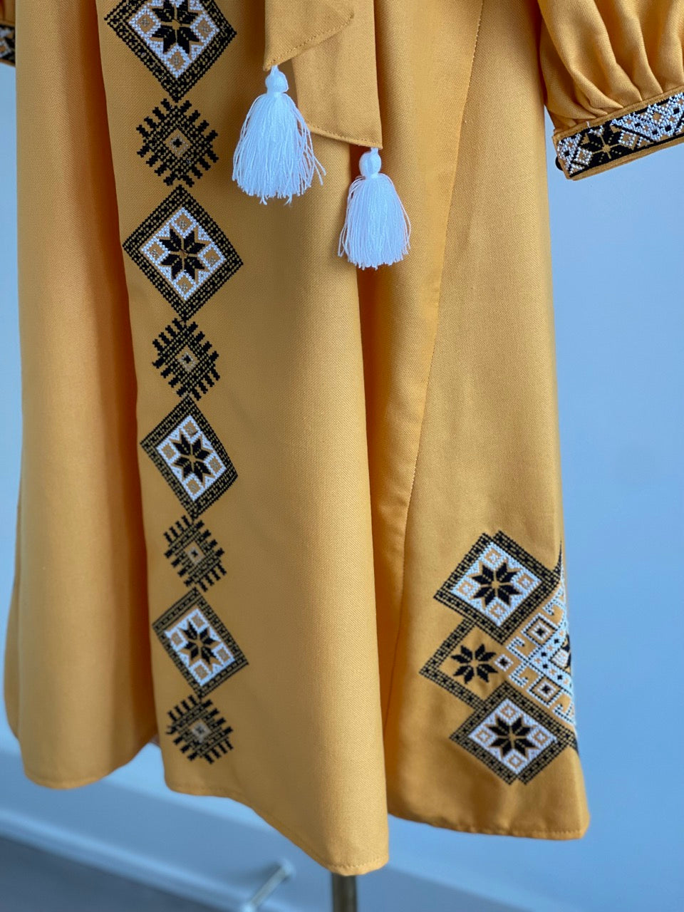 The Ochre Dress with Black&White Embroidery