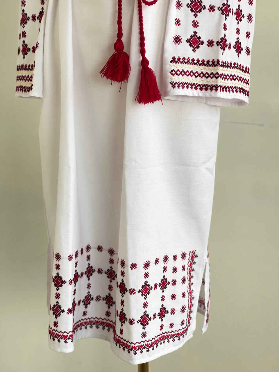 The White Dress with Black&Red Hand Embroidery