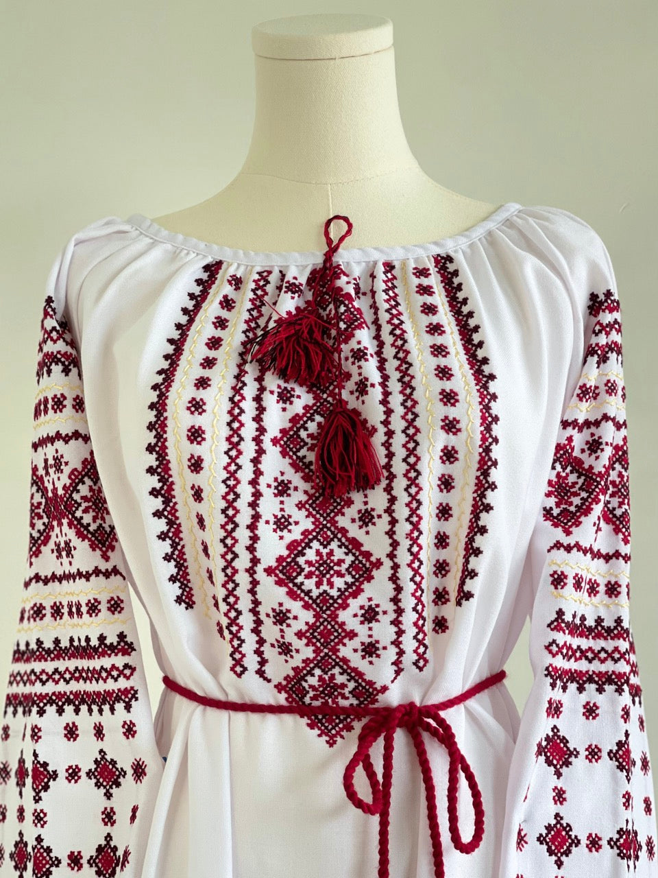 The White Dress with Black&Red Hand Embroidery